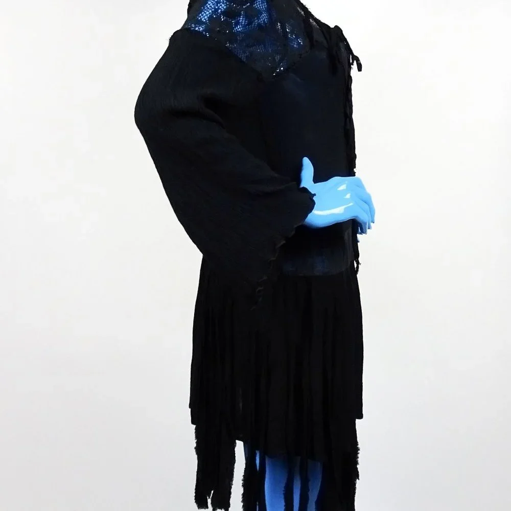 Free People Black Shipwreck Cove Dress M 8 10 Fringe Gypsy Goth Festival Pirate - Picture 6 of 7